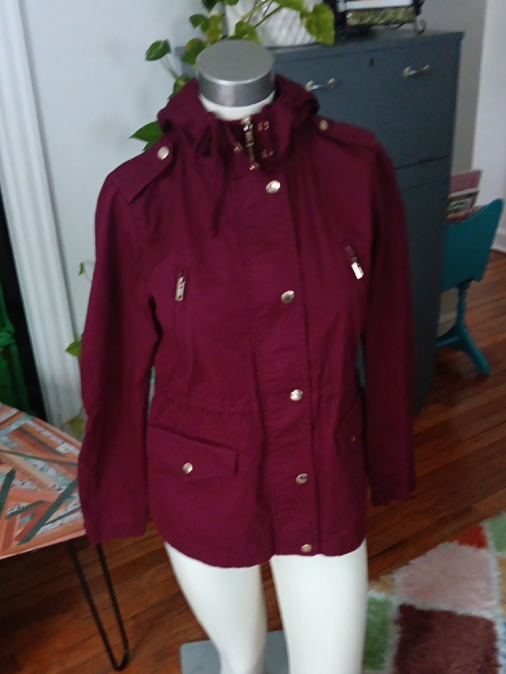 Women’s Burgundy Hooded Utility Jacket